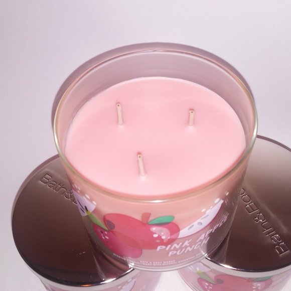 Set of 3 Bath & Body Works Scented Candle 3 Wick Pink Apple Punch 14.5oz Each Br - Picture 4 of 5